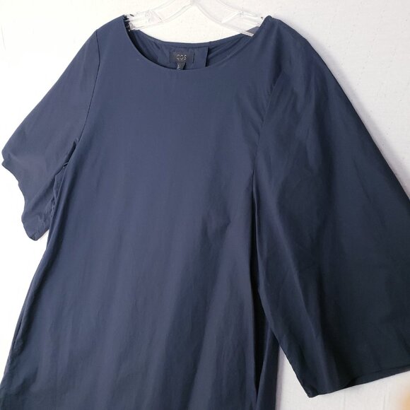 COS Cotton Dress Oversized Dark Navy Trapeze Kimono Sleeves Minimalist size 8 - Picture 3 of 9